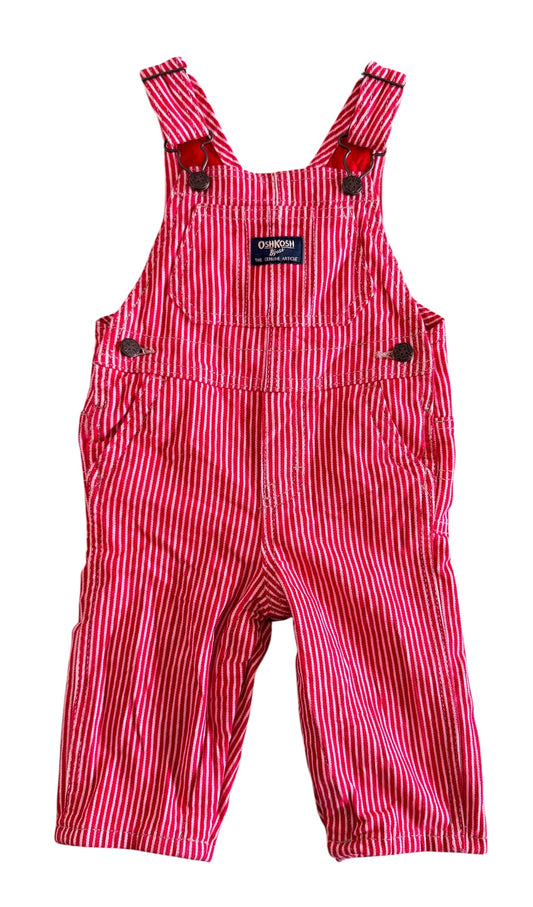 Kids OshKosh B'gosh Red Stripe Overalls 9 Months
