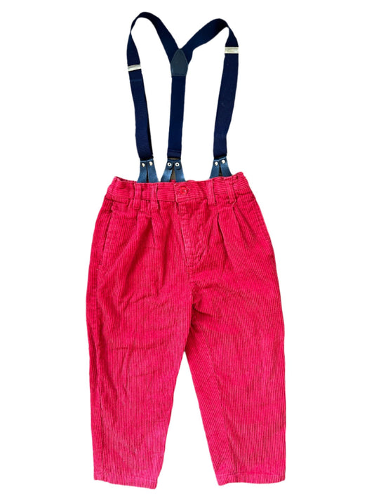 Vintage Kids Red Corduroy Pants with Button Braces 4 Years