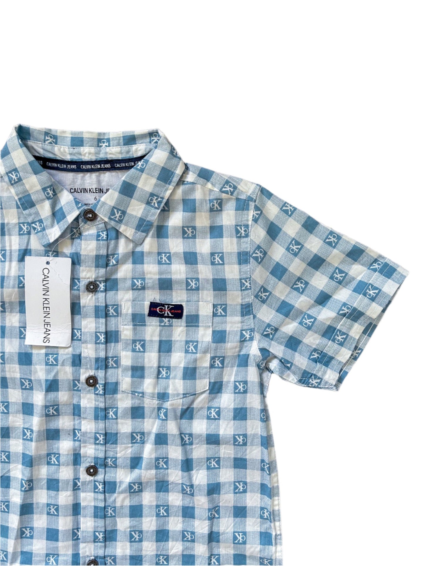 Calvin Klein Kids Dead Stock Blue And White Check Short Sleeve Shirt 6 Years