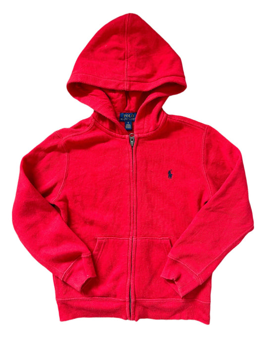 Ralph Lauren Kids Red Cotton Zip Up Hooded Sweatshirt 6 Years