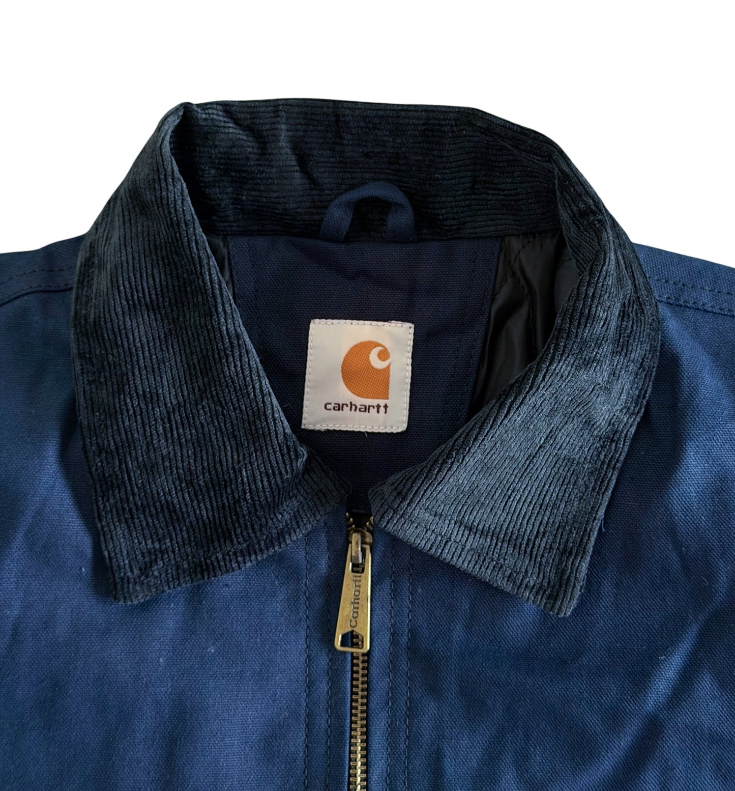 Carhartt Blue Duck Canvas Black Corduroy Collar Work Jacket, Large