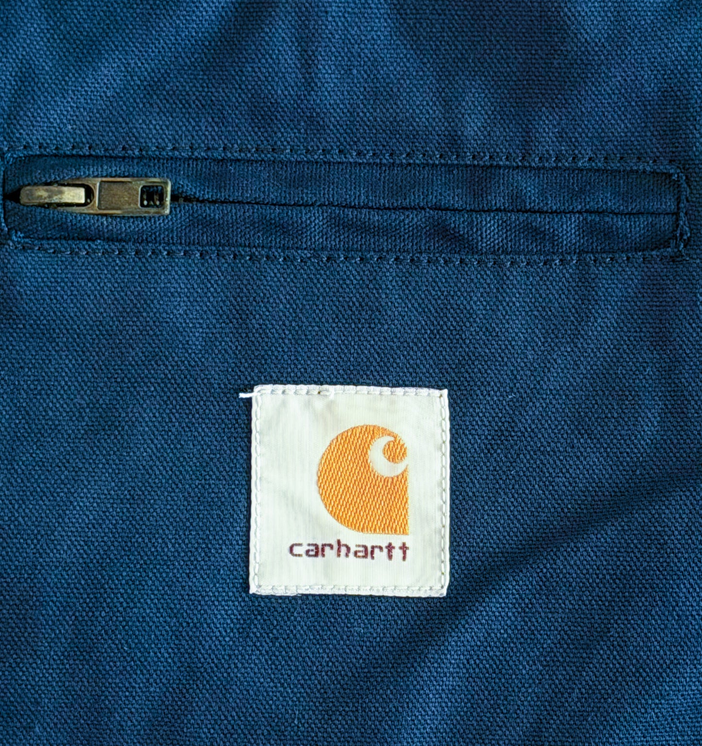 Carhartt Blue Duck Canvas Black Corduroy Collar Work Jacket, Large
