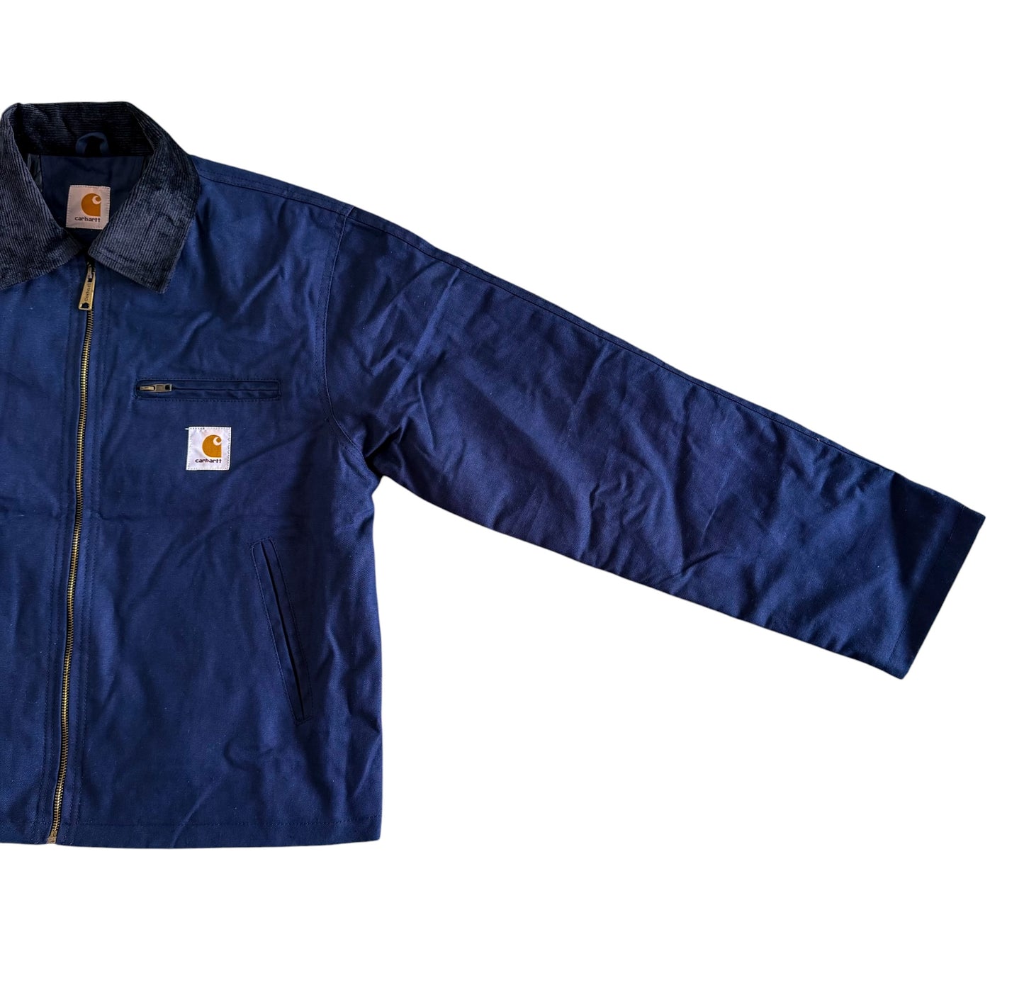 Carhartt Blue Duck Canvas Black Corduroy Collar Work Jacket, Large