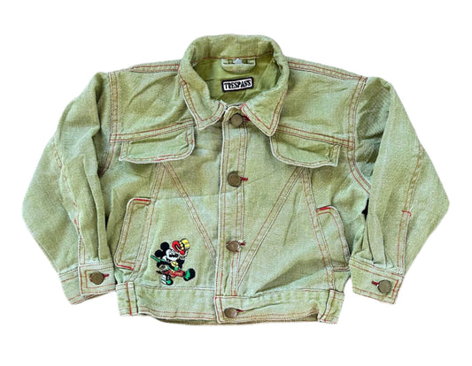 Vintage 1997 Mickey Mouse Embroidered Green Denim Jacket 6 years