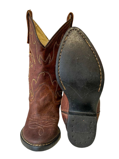 Old West Kids All Leather Cowboy Boots 2-3 Years