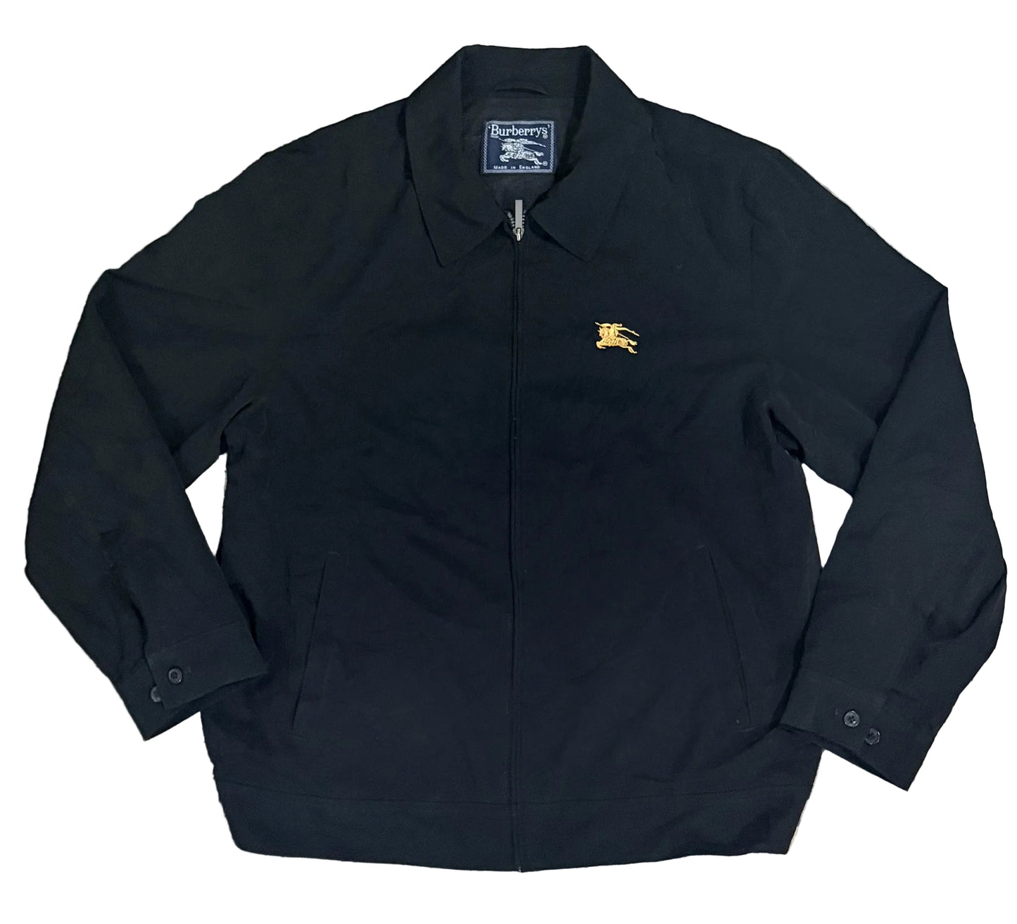 Vintage 90s Burberrys Made In England Black Embroidered Collared Jacket Large