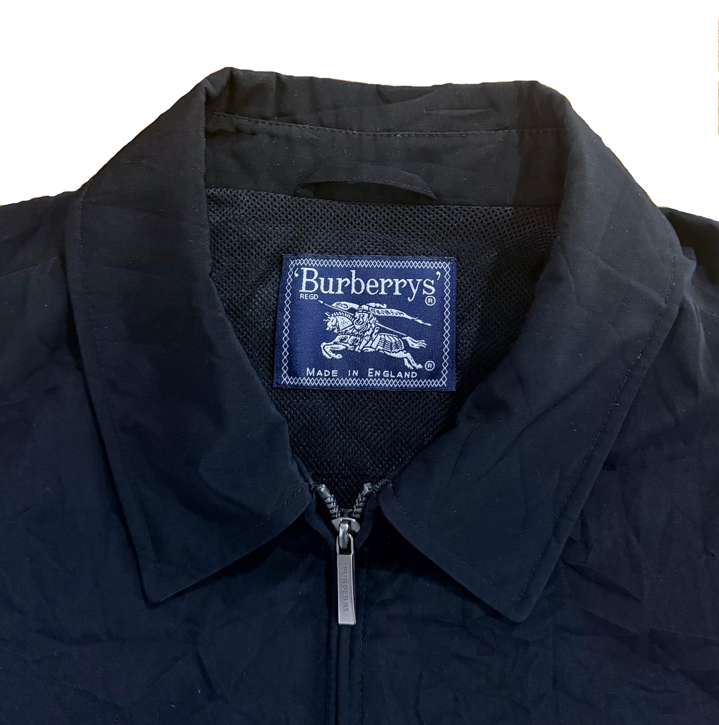 Vintage 90s Burberrys Made In England Black Embroidered Collared Jacket Large