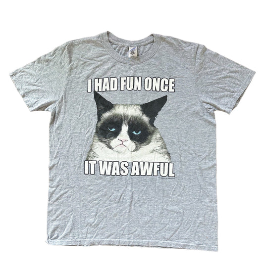 Grumpy Cat Print Grey Cotton Tee  Large