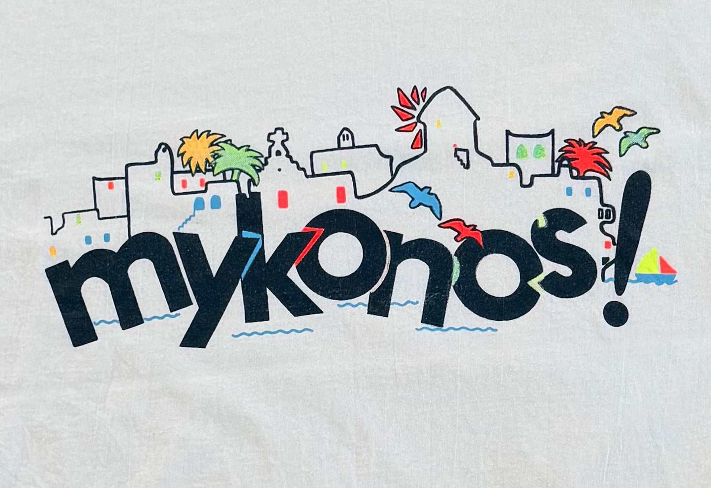 Mykonos Greece Graphic Location T-Shirt, Large