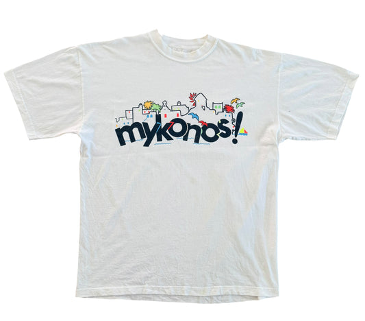 Mykonos Greece Graphic Location T-Shirt, Large