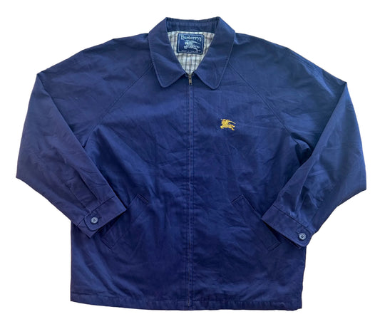 Vintage 90s Burberrys Made In England Embroidered Back Blue Collared Jacket XL