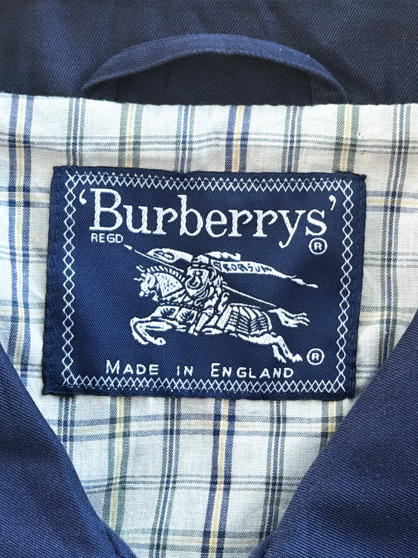 Vintage 90s Burberrys Made In England Embroidered Back Blue Collared Jacket XL