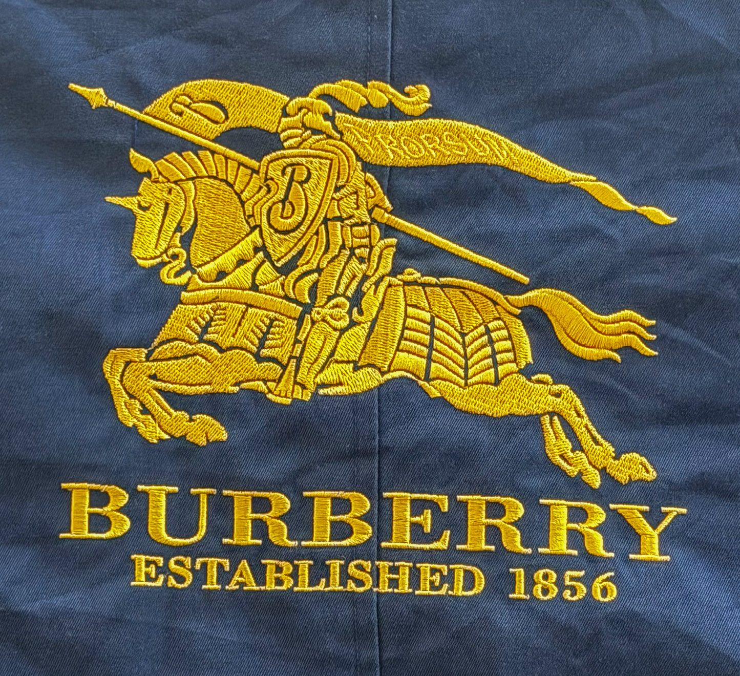 Vintage 90s Burberrys Made In England Embroidered Back Blue Collared Jacket XL