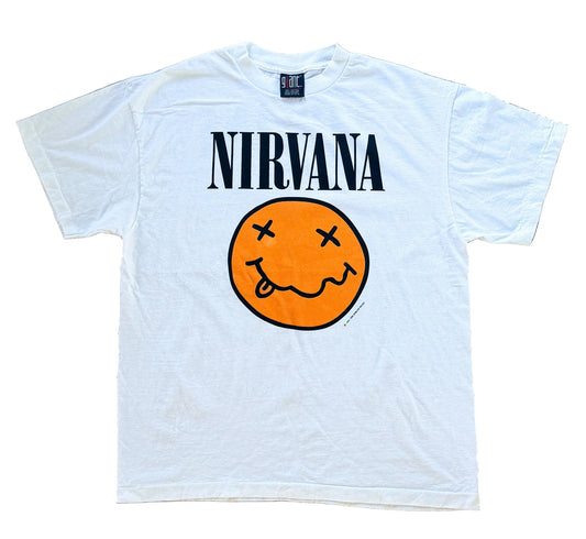 Vintage 1994 Nirvana DEADSTOCK Smiley Face Chokebore Tour Giant Tag Single Stitch T-Shirt Size XL