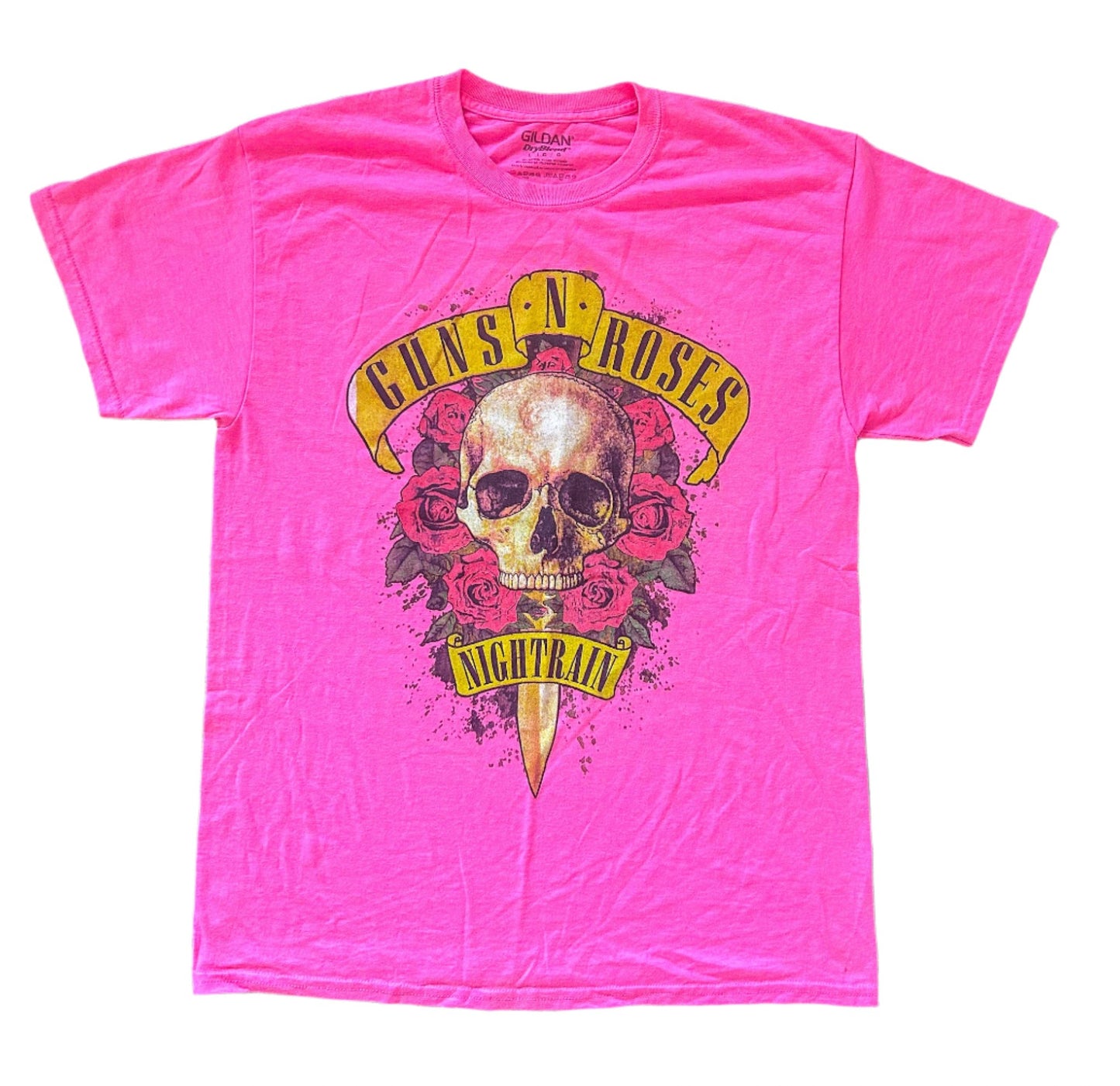 Guns And Roses Pink Cotton T-Shirt Large