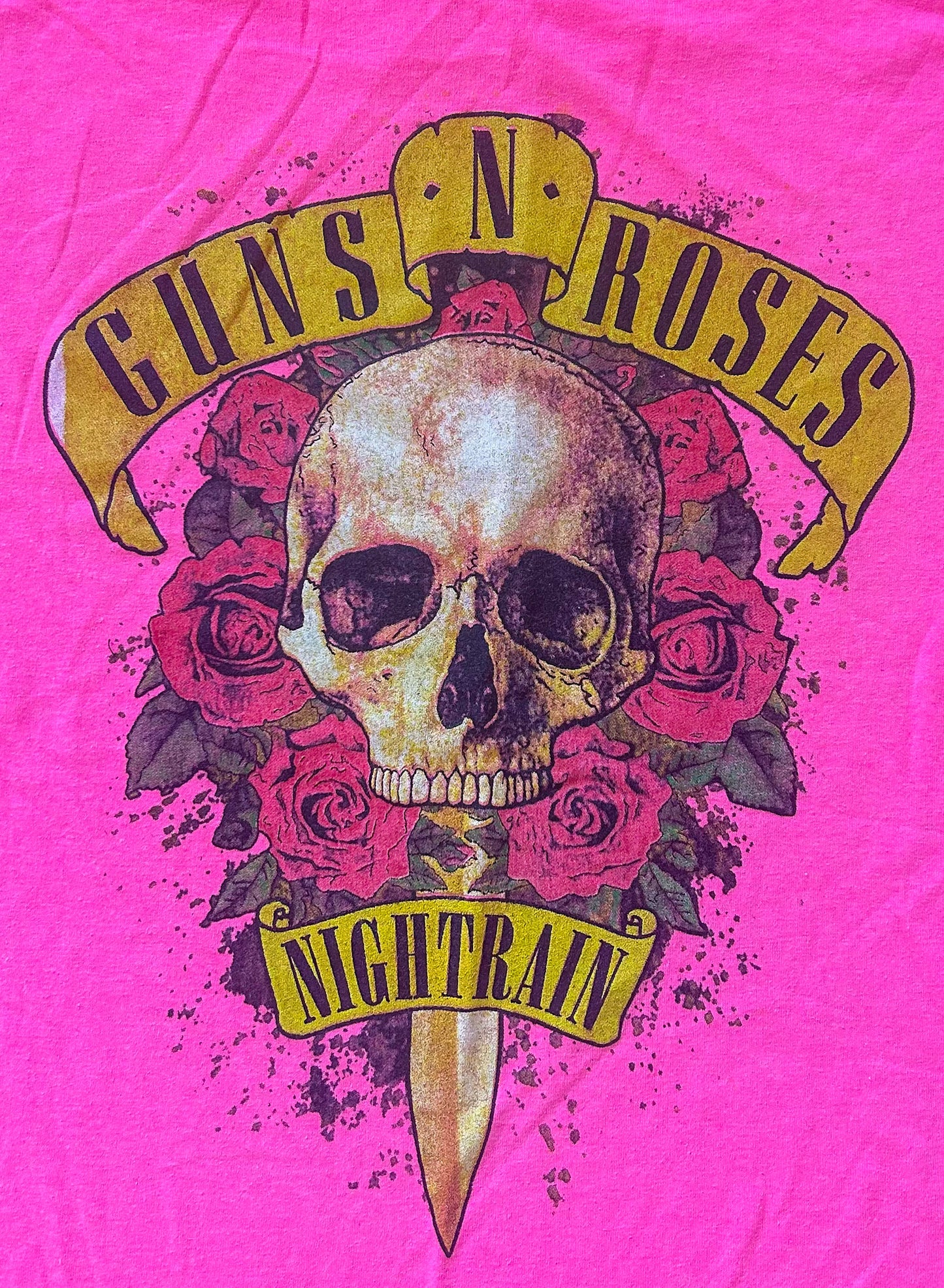 Guns And Roses Pink Cotton T-Shirt Large