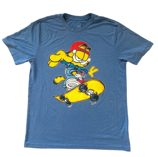 Garfield Skate Boarder Blue Cotton Print T-shirt Large