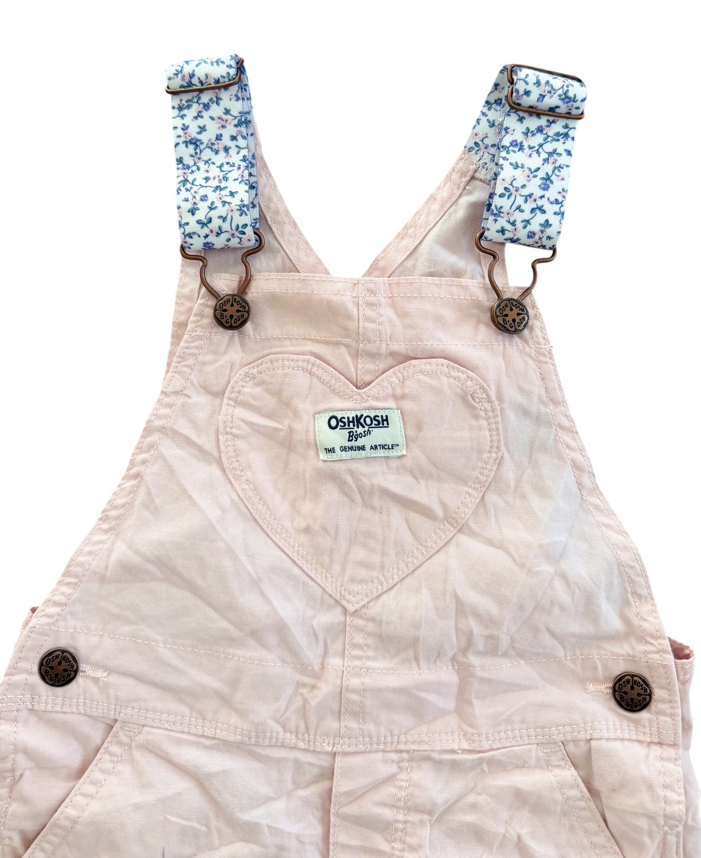 Kids OshKosh B’gosh Dusty Pink Heart Pocket Short Overalls, 4 Years