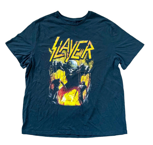 Vintage Slayer Skeleton Soldier Print Metal Band Artist Black Cotton T-shirt Large