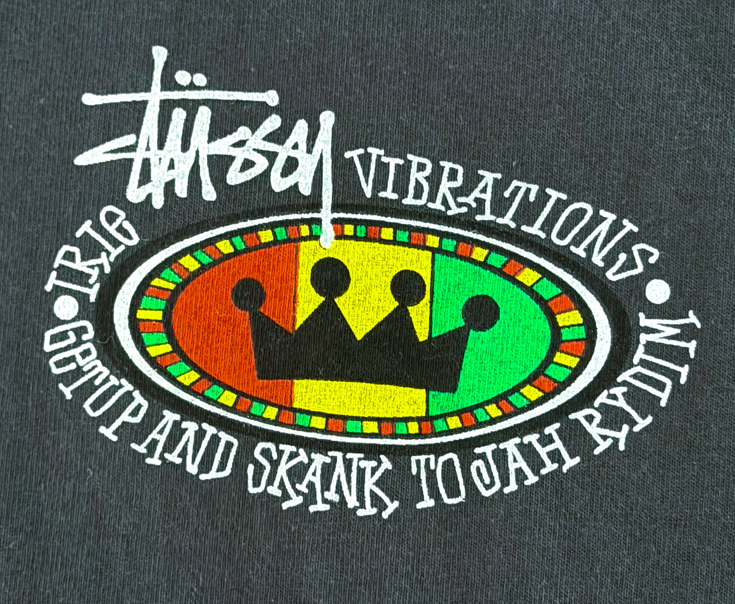 Vintage Stüssy “Big Vibe Vibrations” T-Shirt Made in USA – Large