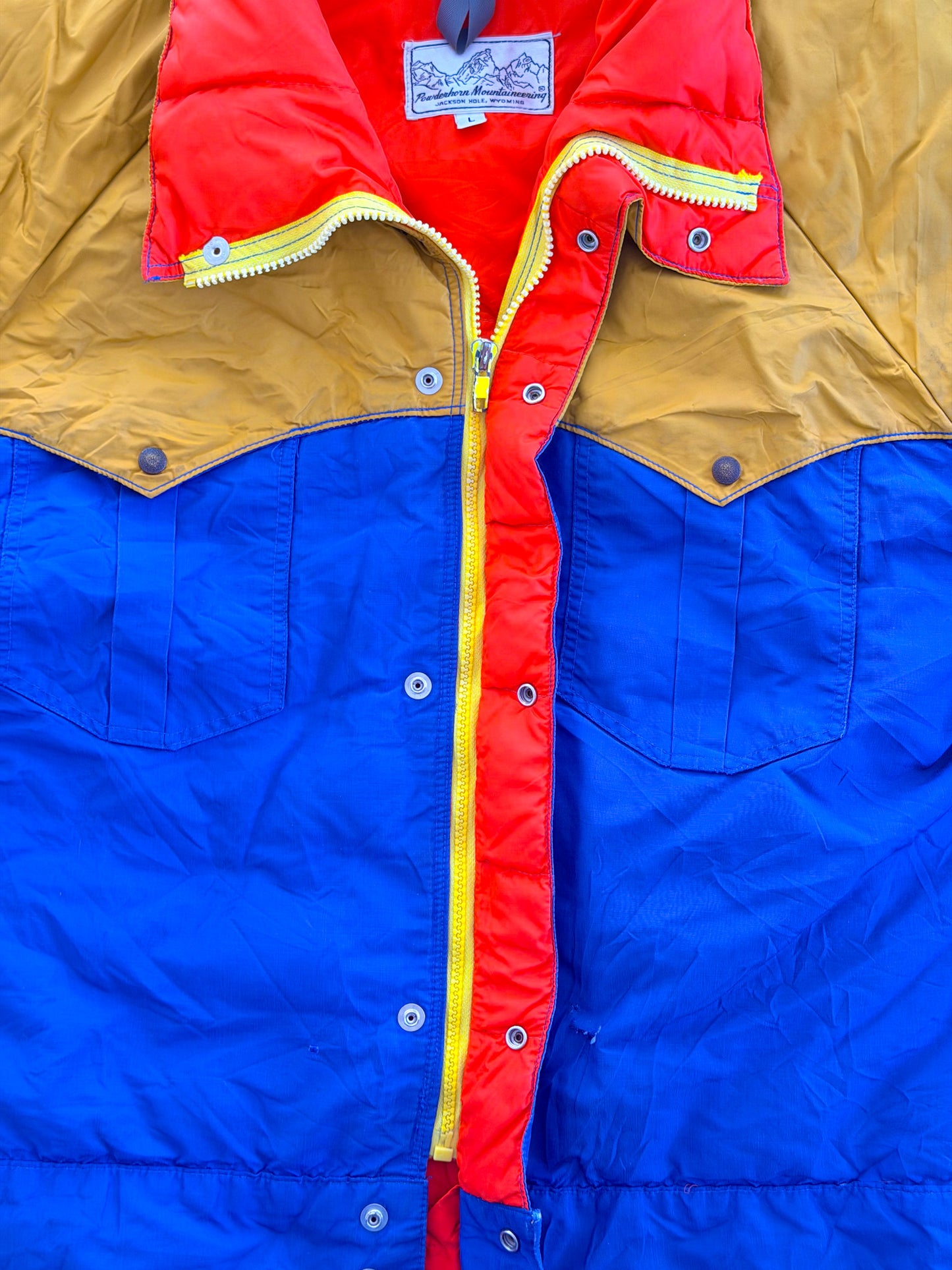Vintage 1970s Powderhorn Mountaineering Jackson Hole Colour Block Ski Jacket, Large
