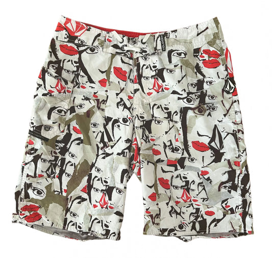 Volcom Vintage 2000s Eyes and Lips Face Print Boardshorts Medium