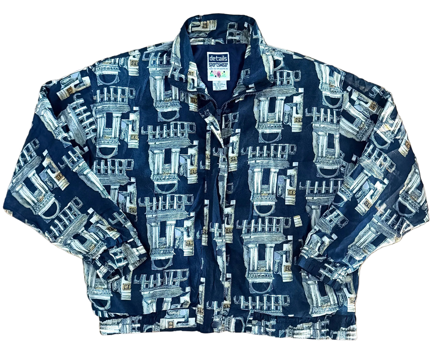 Vintage Silk Pattern Zip Jacket – 100% Silk – Size L