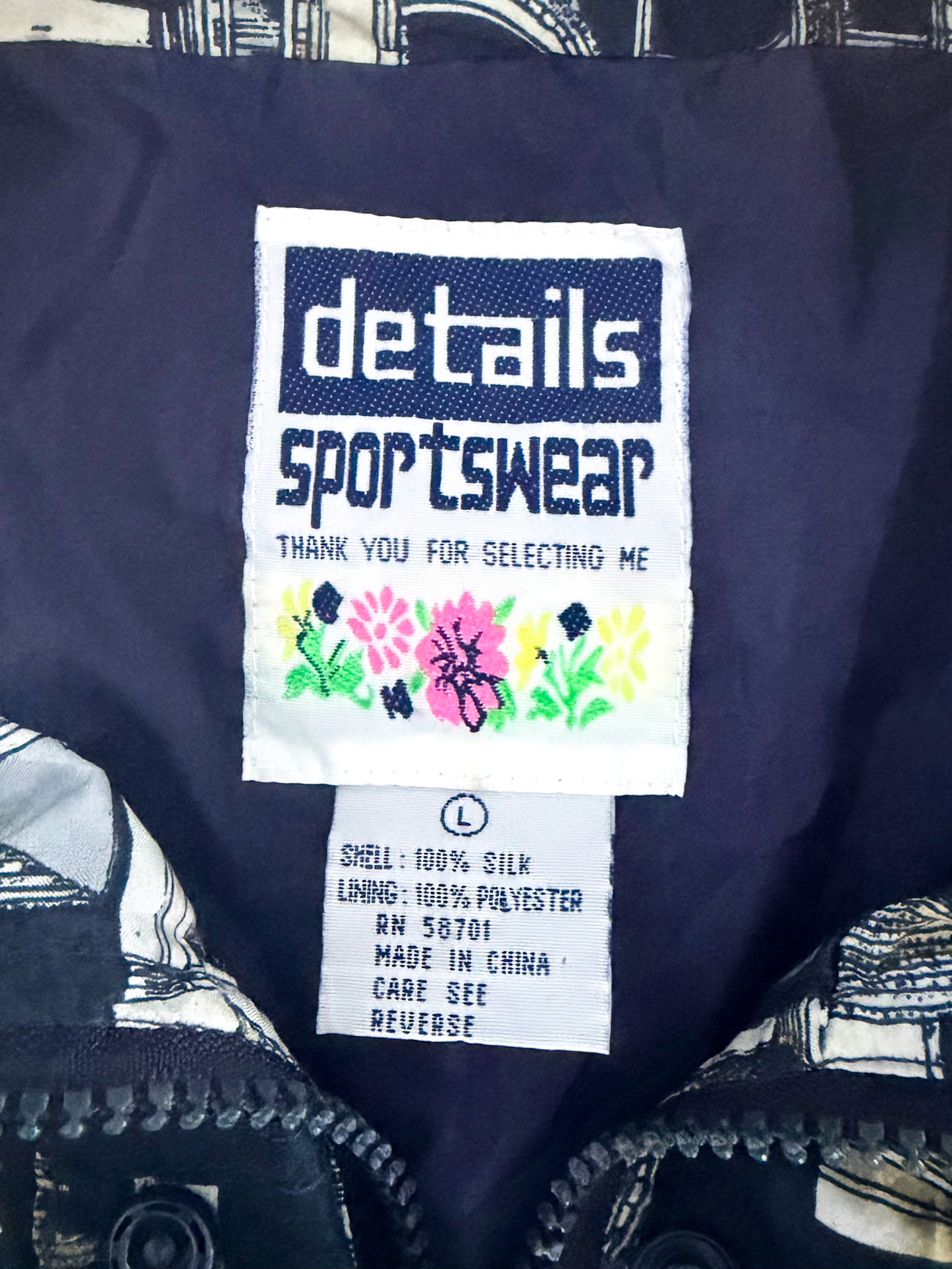 Vintage Silk Pattern Zip Jacket – 100% Silk – Size L