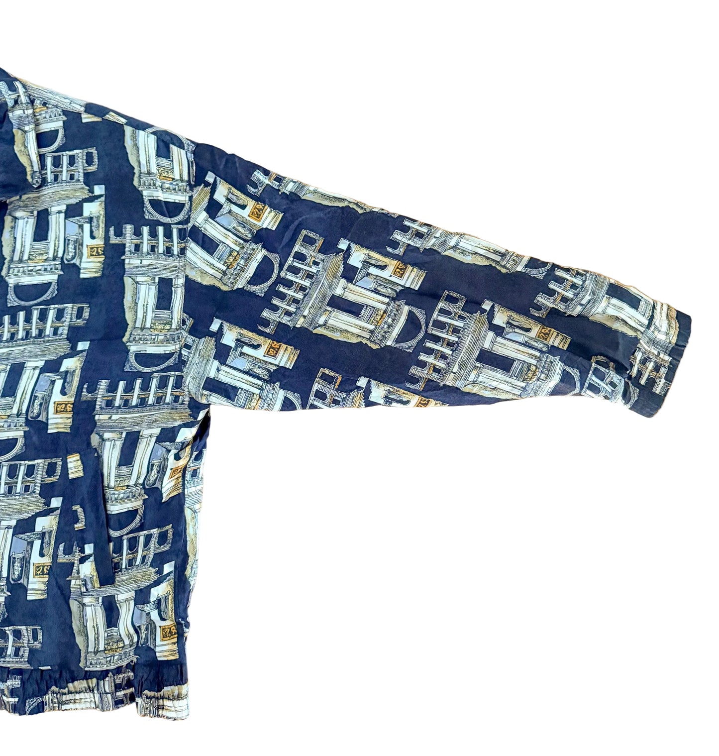 Vintage Silk Pattern Zip Jacket – 100% Silk – Size L