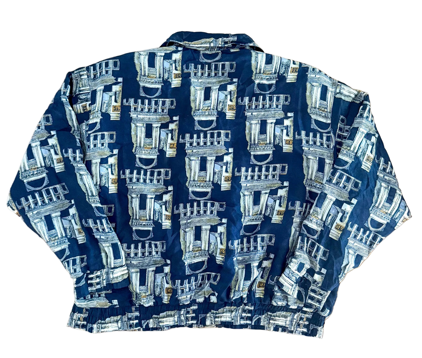 Vintage Silk Pattern Zip Jacket – 100% Silk – Size L