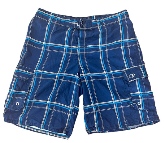 Ocean Pacific OP Blue Plaid Pattern Cargo Pocket Boardshort XL - XXL