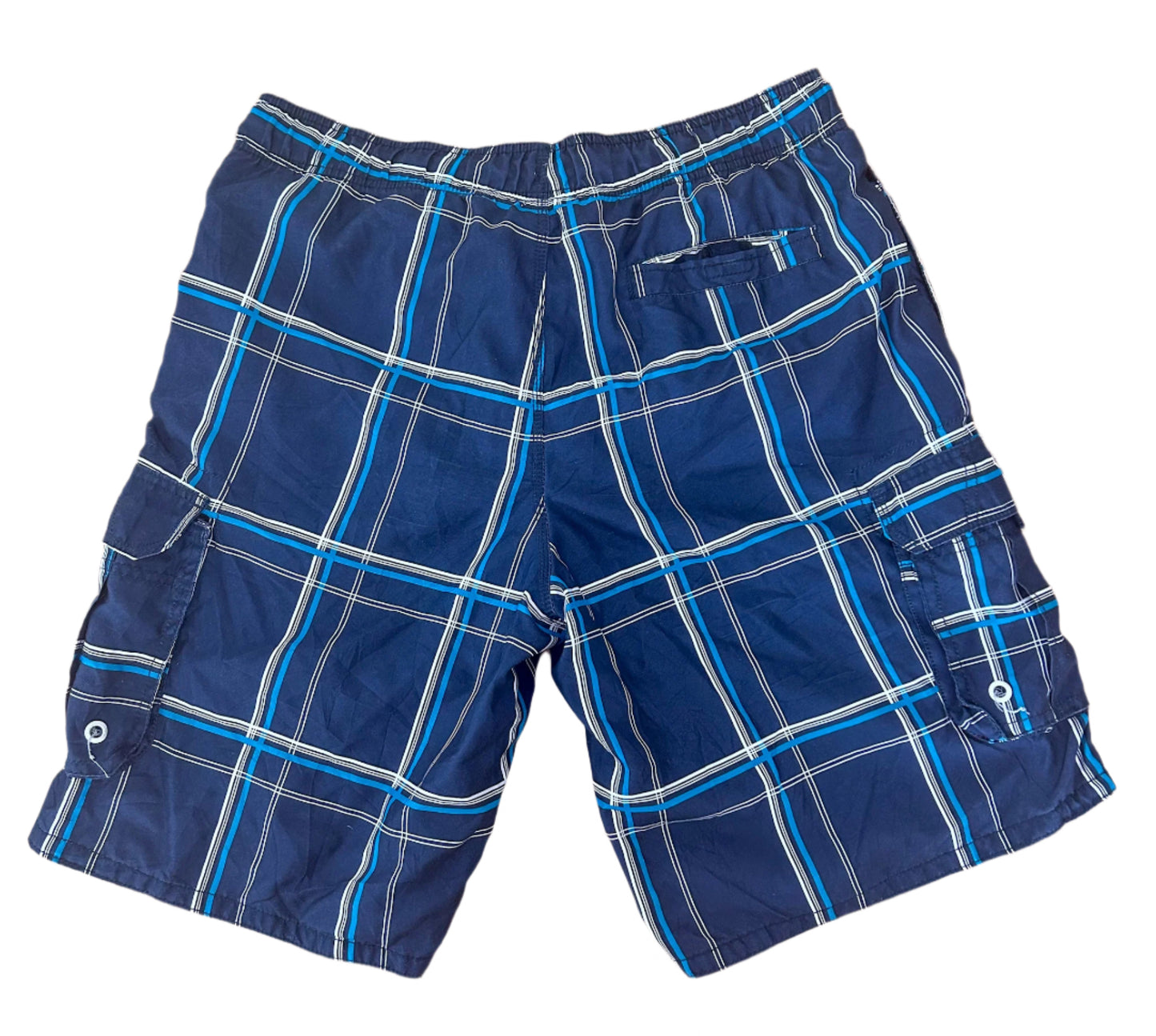 Ocean Pacific OP Blue Plaid Pattern Cargo Pocket Boardshort XL - XXL