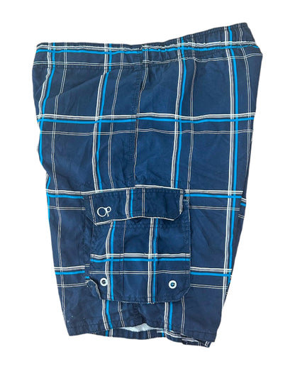 Ocean Pacific OP Blue Plaid Pattern Cargo Pocket Boardshort XL - XXL