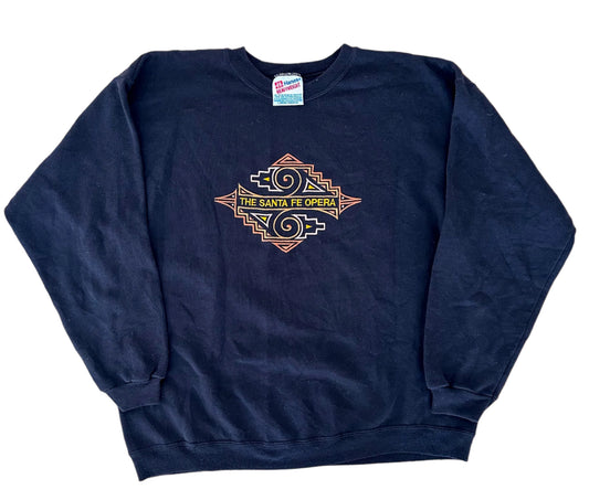 Vintage 1990s Sante Fe Opera Embroidered Hanes Black 50-50 Material Sweatshirt Large