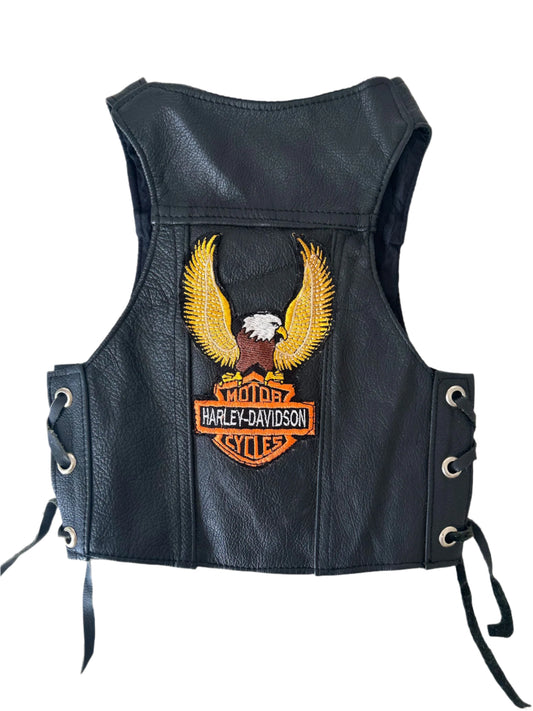 Kids Harley Davidson Embroidered Black Leather Motorcycle Vest Made In Mexico 6-12 Months