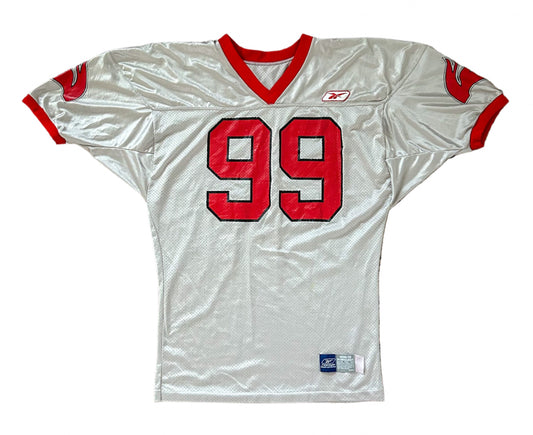 Reebok Team Uniforms NFL Grey And Red Flames Number 99 Jersey XL