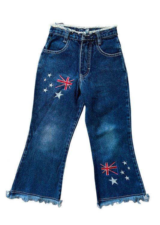 Vintage Kids Australia Southern Cross Embroidered Raw Denim Flares 6 Years