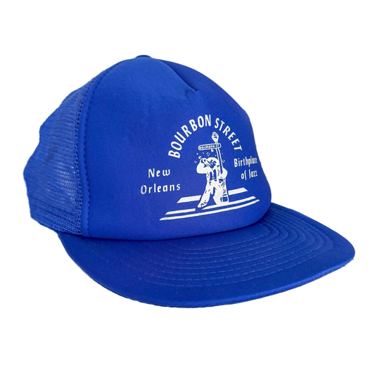 Vintage 90s Bourbon Street New Orleans Trucker Cap | Blue Foam Mesh Snapback