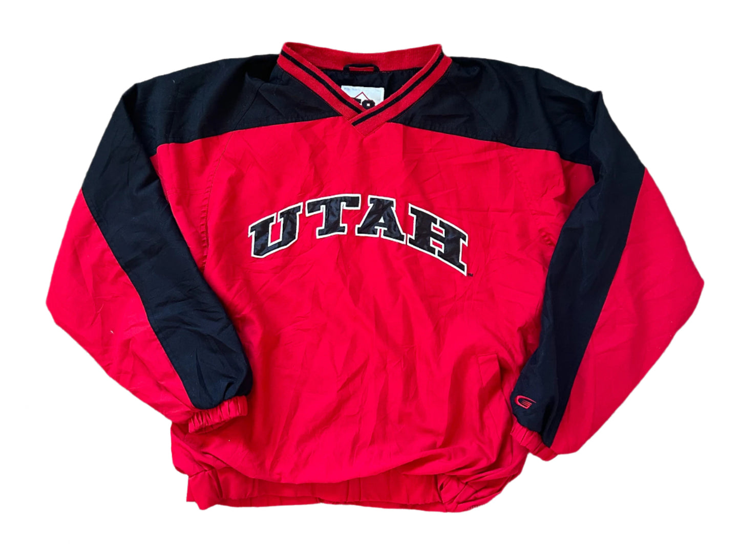 Utah Utes College Football Embroidered V-Neck Pull Over Red and Black Jacket Medium