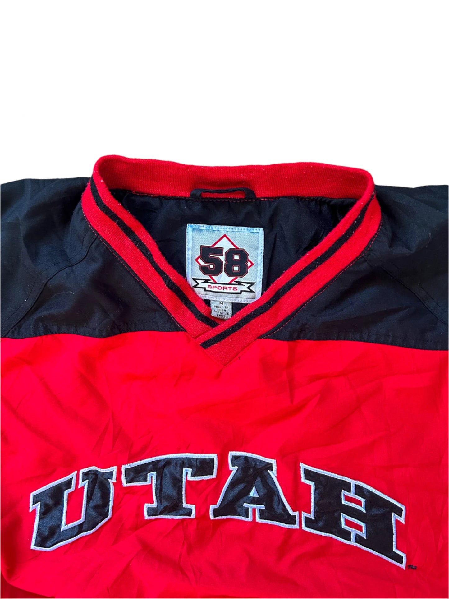 Utah Utes College Football Embroidered V-Neck Pull Over Red and Black Jacket Medium