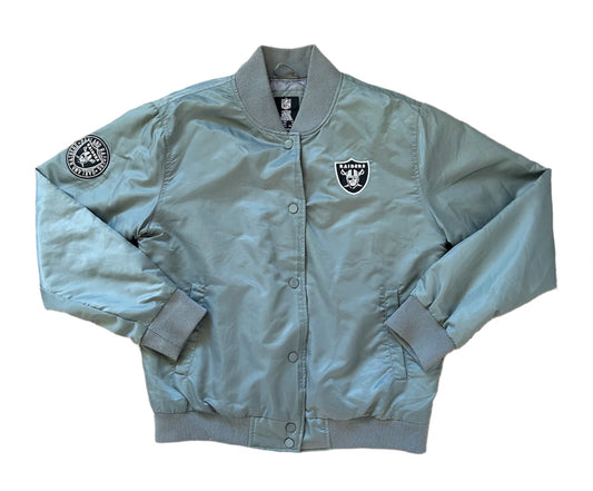 Raiders NFL Team Apparel Grey Bomber Jacket Large
