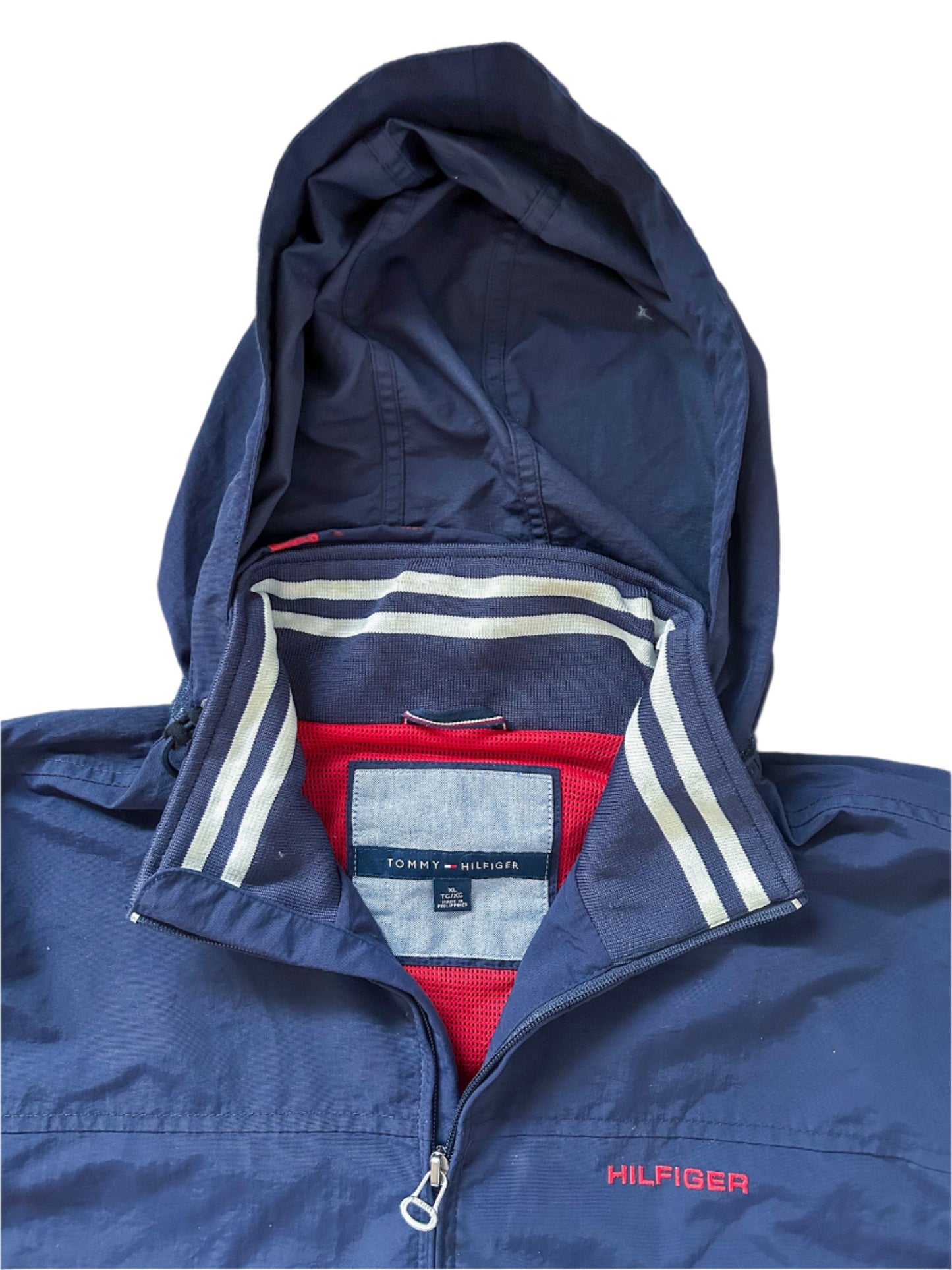 Tommy Hilfiger 2000s Original Branded Blue Zip Up Jacket With Roll Up Hood XL