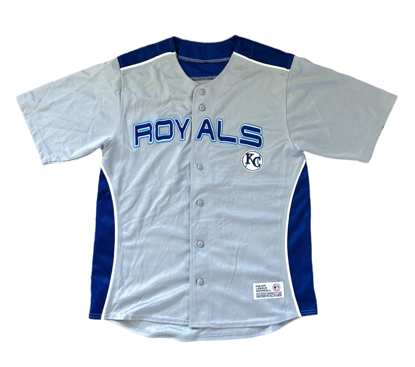 Kansas City Royal Grey And Blue Embroidered MLB Genuine Merchandise jersey Large