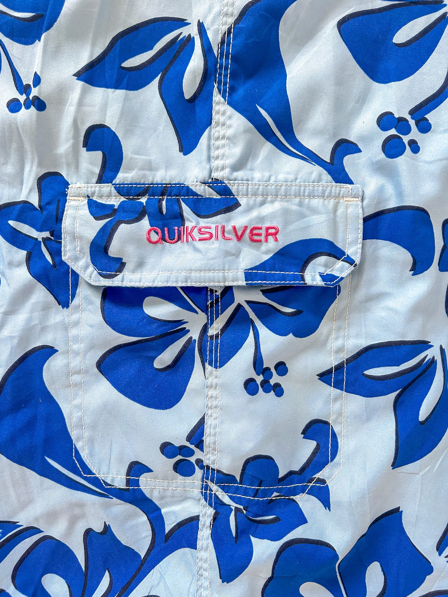 Quicksilver Vintage 2000s Blue Classic Floral Print Boardshorts XL