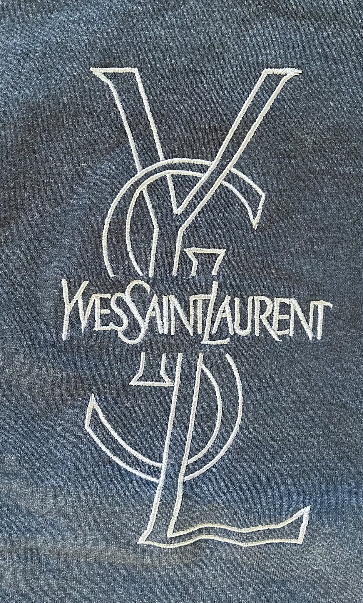 Yves Saint Laurent Embroidered Designer Grey Cotton Sweatshirt XL Rare