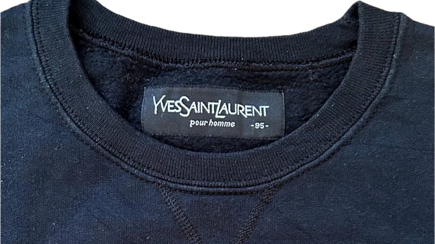 Yves Saint Laurent Embroidered Designer Black Cotton Sweatshirt Large Rare