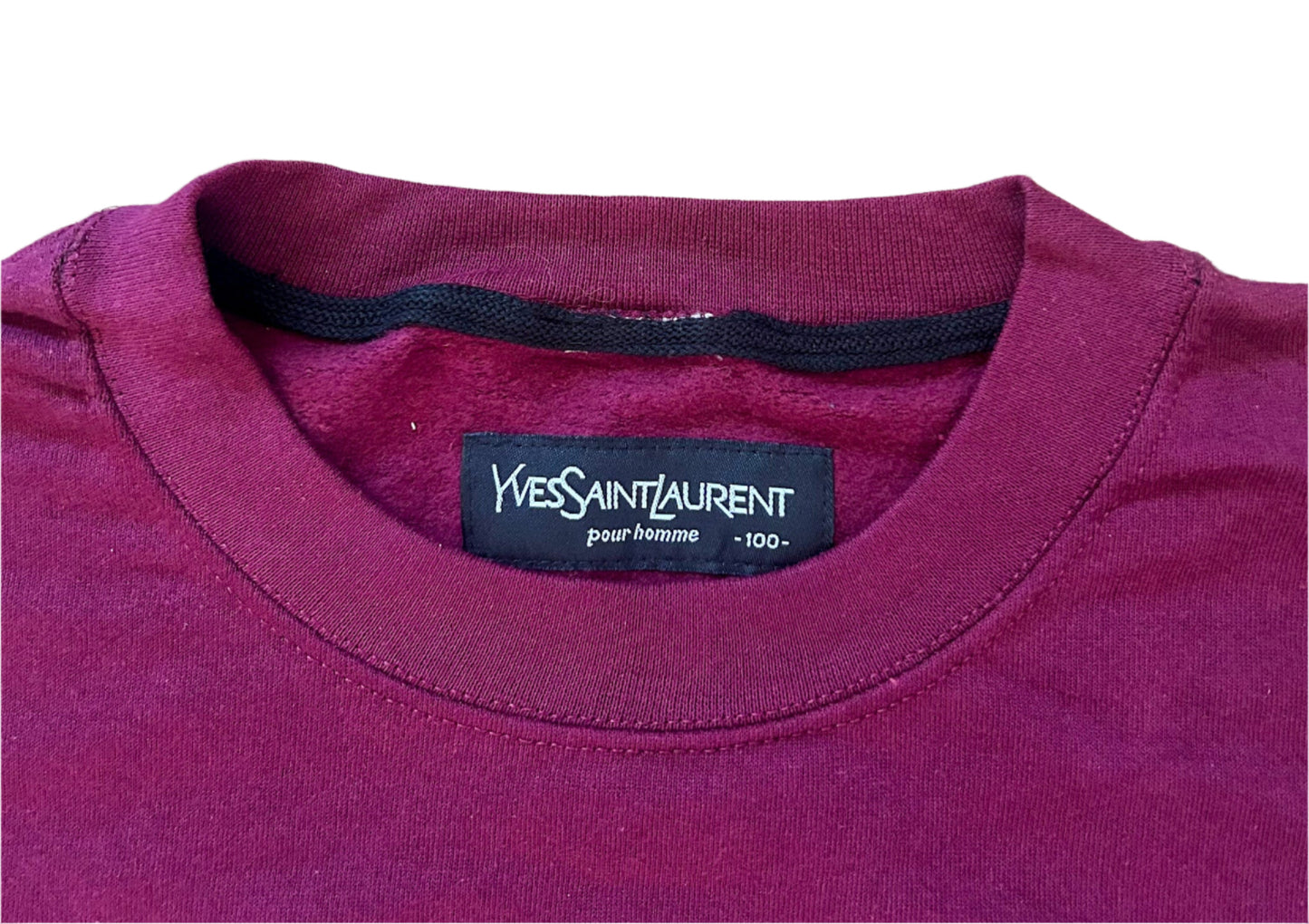 Yves Saint Laurent Embroidered Designer Burgundy Cotton Sweatshirt XL Rare