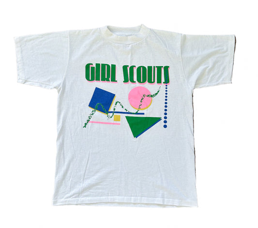 Vintage 1990s Girl Scouts Single Stitch Made In U.S.A White Cotton T-Shirt Medium