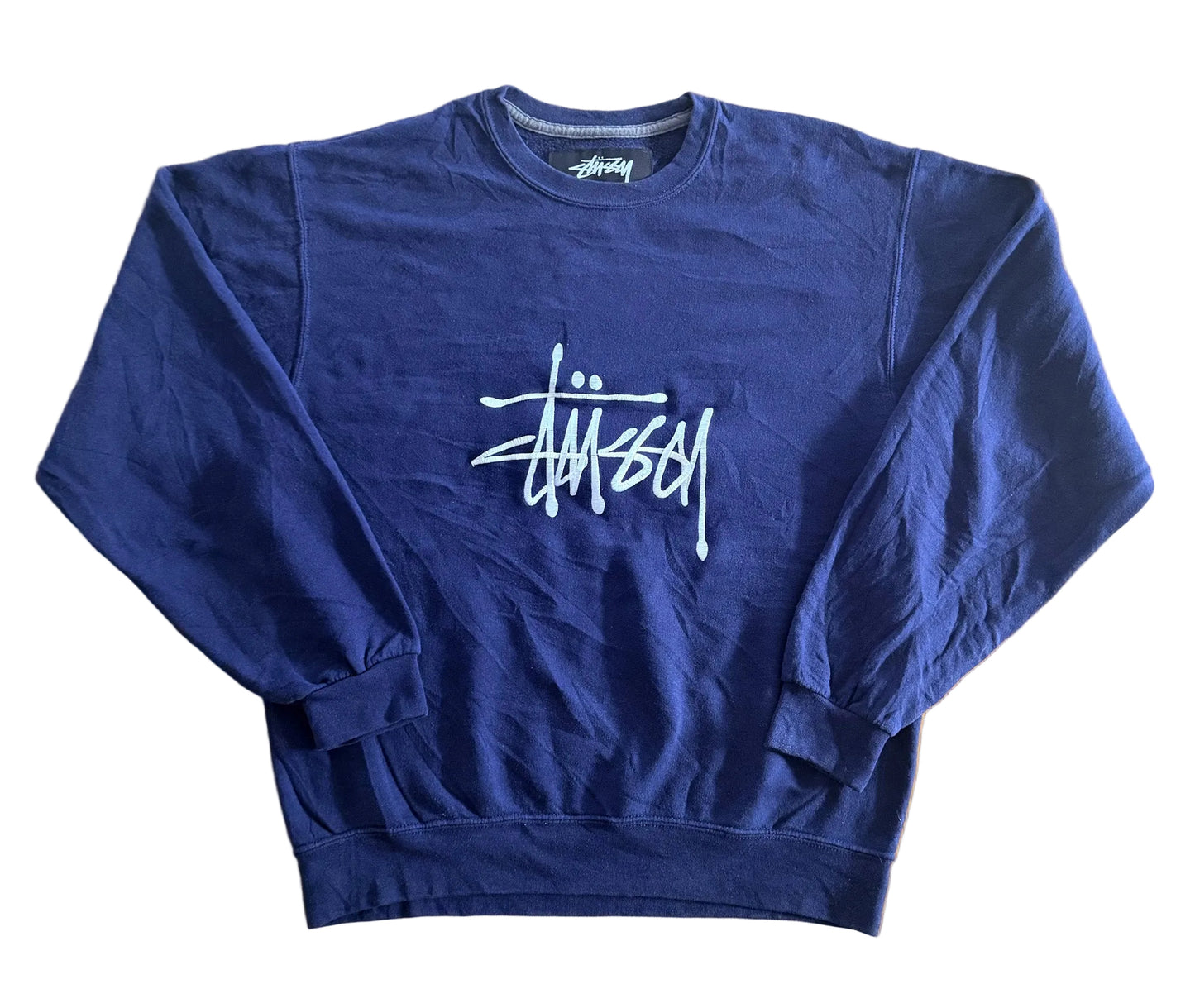Stüssy Embroidered Logo Sweatshirt Navy Made in USA Large