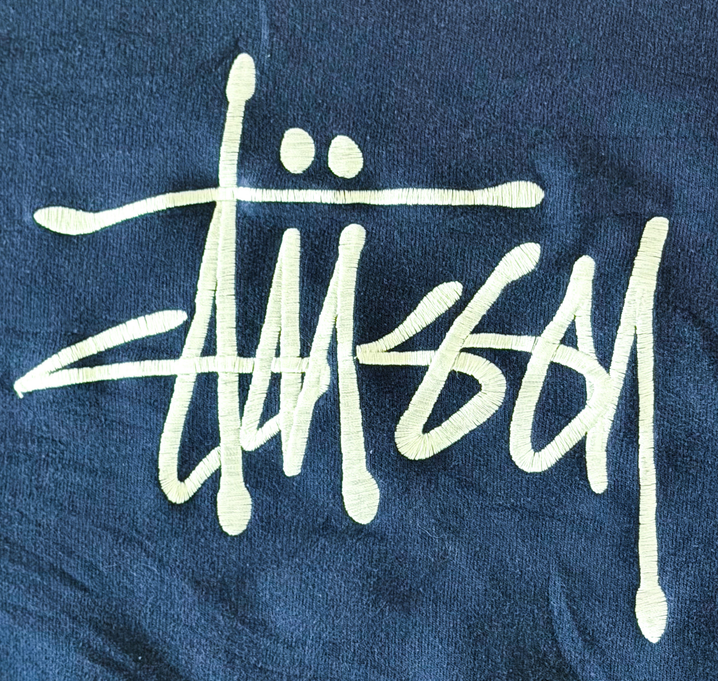 Stüssy Embroidered Logo Sweatshirt Navy Made in USA Large